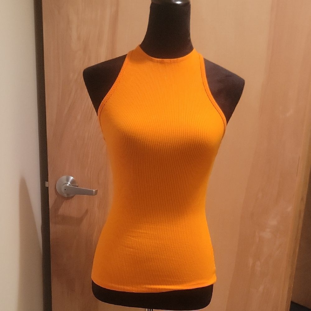 Naked Wardrobe Vibrant Orange Ribbed Tank Top Sz Med